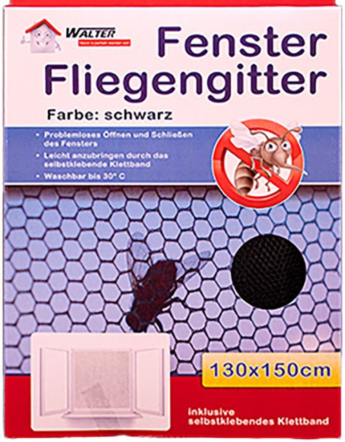 Laro Fliegengitter, Insektenschutz, Mückengitter, Insektennetz für Fenster Schwarz/Weiß 130x150, mit Starkem Klettband, Kinderleichte Montage