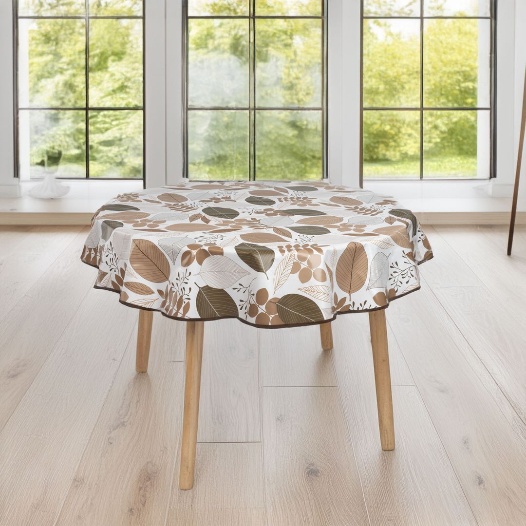 laro 140cm runde Wachstuchtischdecke mit Saum-Eingefasst Blätter Herbst Braun