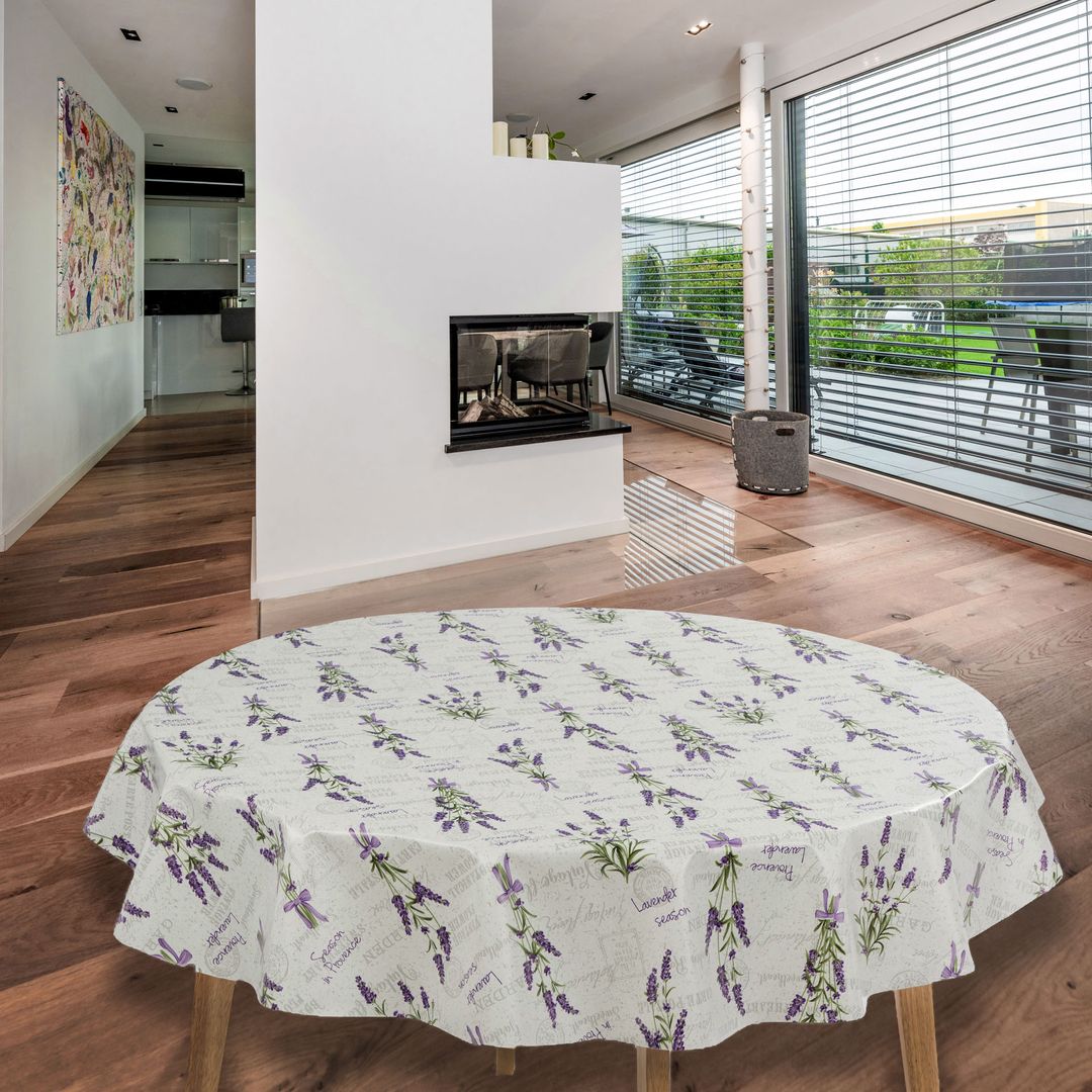 laro Rund 140 cm Wachstuchtischdecke Tischdecke Abwaschbar PVC Blumen Lavendel Lila Rund 140cm