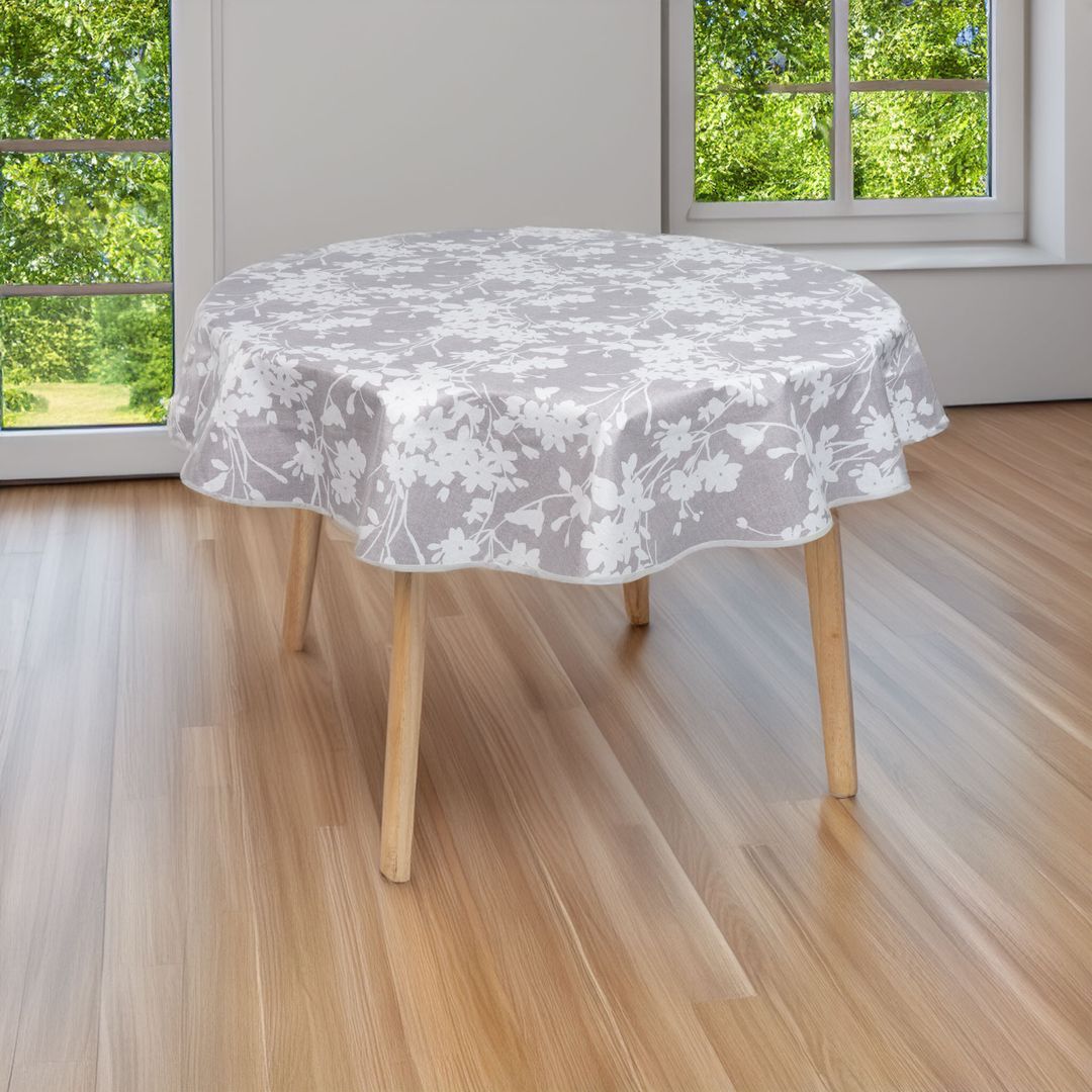 laro 140cm runde Wachstuchtischdecke mit Saum-Eingefasst Blumen Ornament Grau