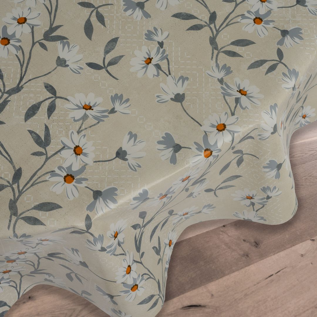 laro Rund 140 cm Wachstuchtischdecke Tischdecke Abwaschbar PVC Blume Beige Weiß Rund 140cm