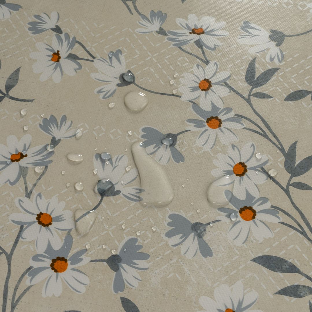 laro Rund 140 cm Wachstuchtischdecke Tischdecke Abwaschbar PVC Blume Beige Weiß Rund 140cm