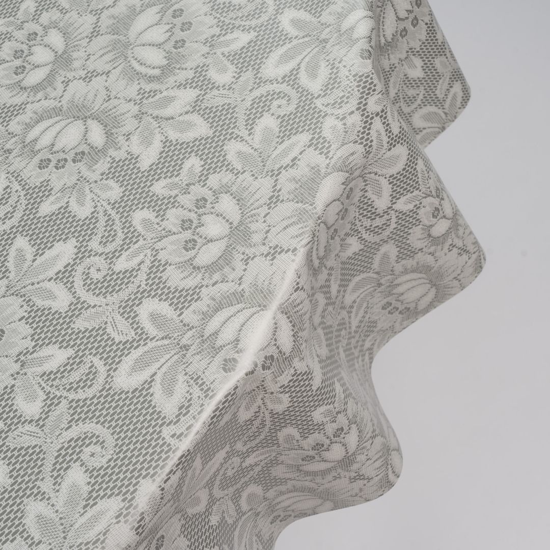 Wachstuch-Tischdecken Blumen Grau Weiß Rund 140cm