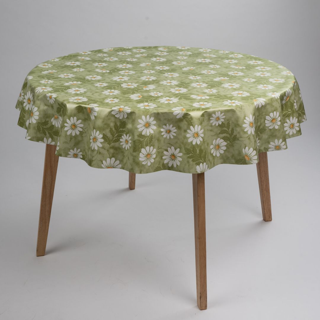 Wachstuch-Tischdecken Blumen Kamille Grün Rund 140cm