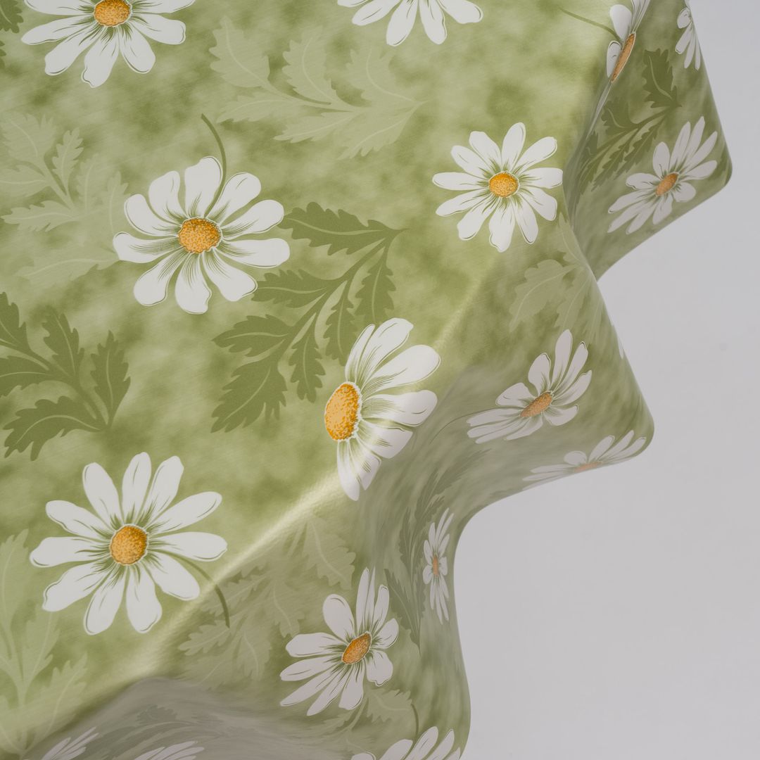Wachstuch-Tischdecken Blumen Kamille Grün Rund 140cm
