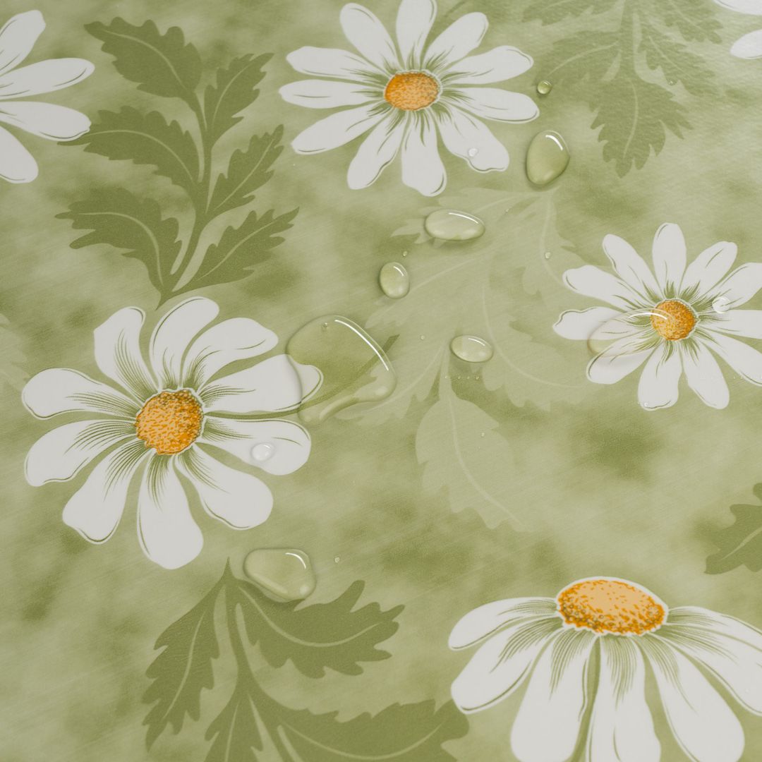 Wachstuch-Tischdecken Blumen Kamille Grün Rund 140cm