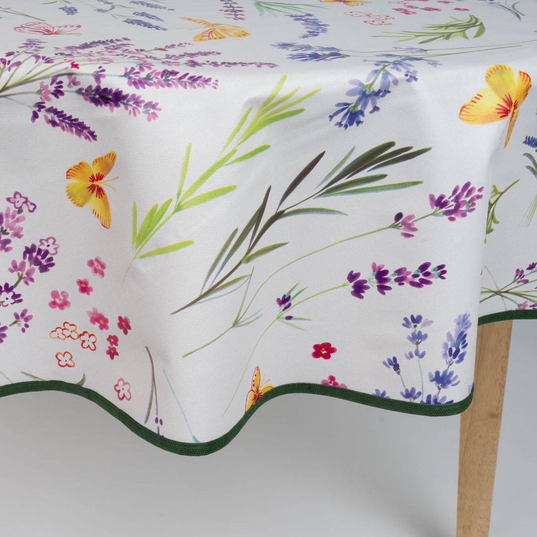 laro 140cm runde Wachstuchtischdecke mit Saum-Eingefasst Blumenflügel Bunt Weiß