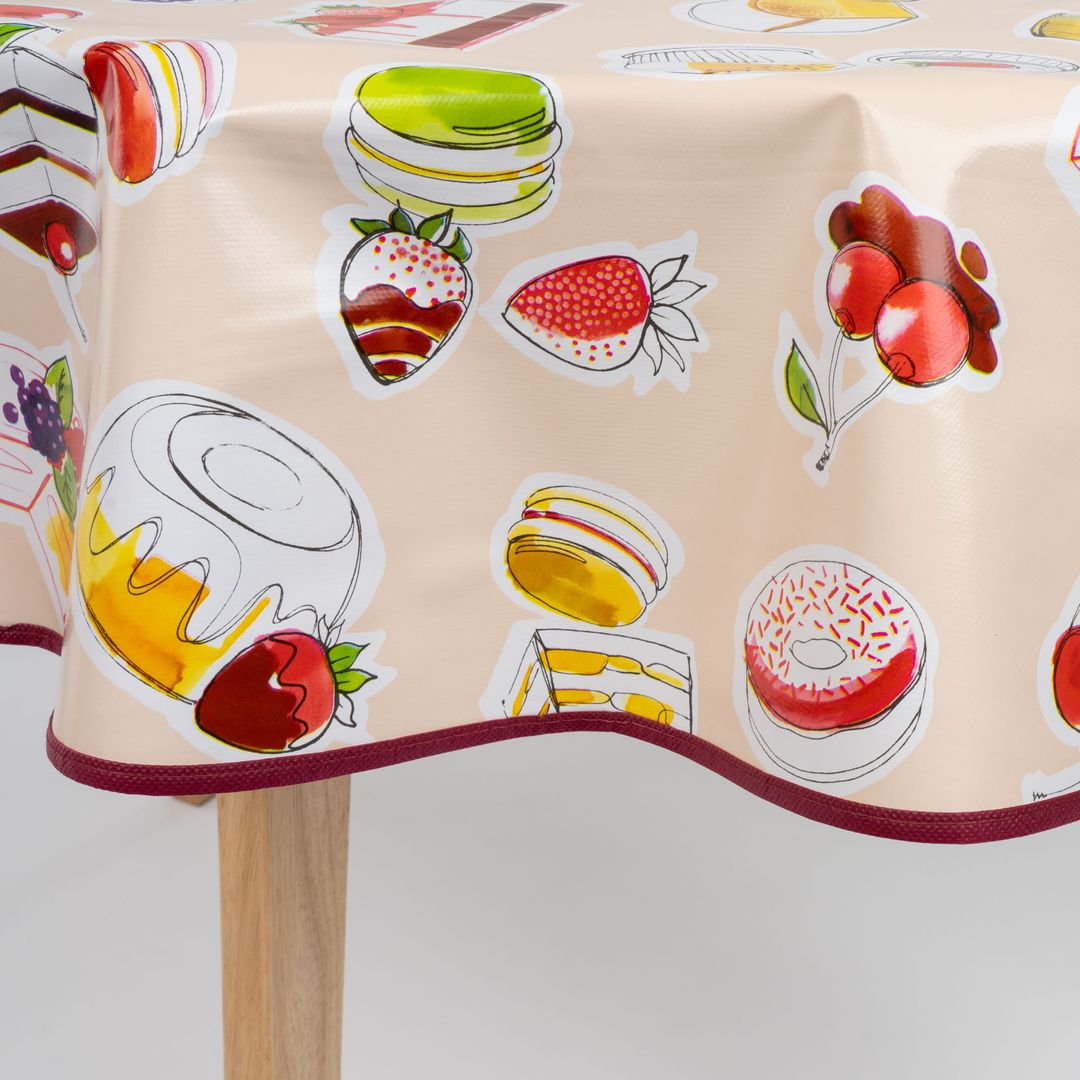laro 140cm runde Wachstuchtischdecke mit Saum-Eingefasst Geburtstag Torte Beige