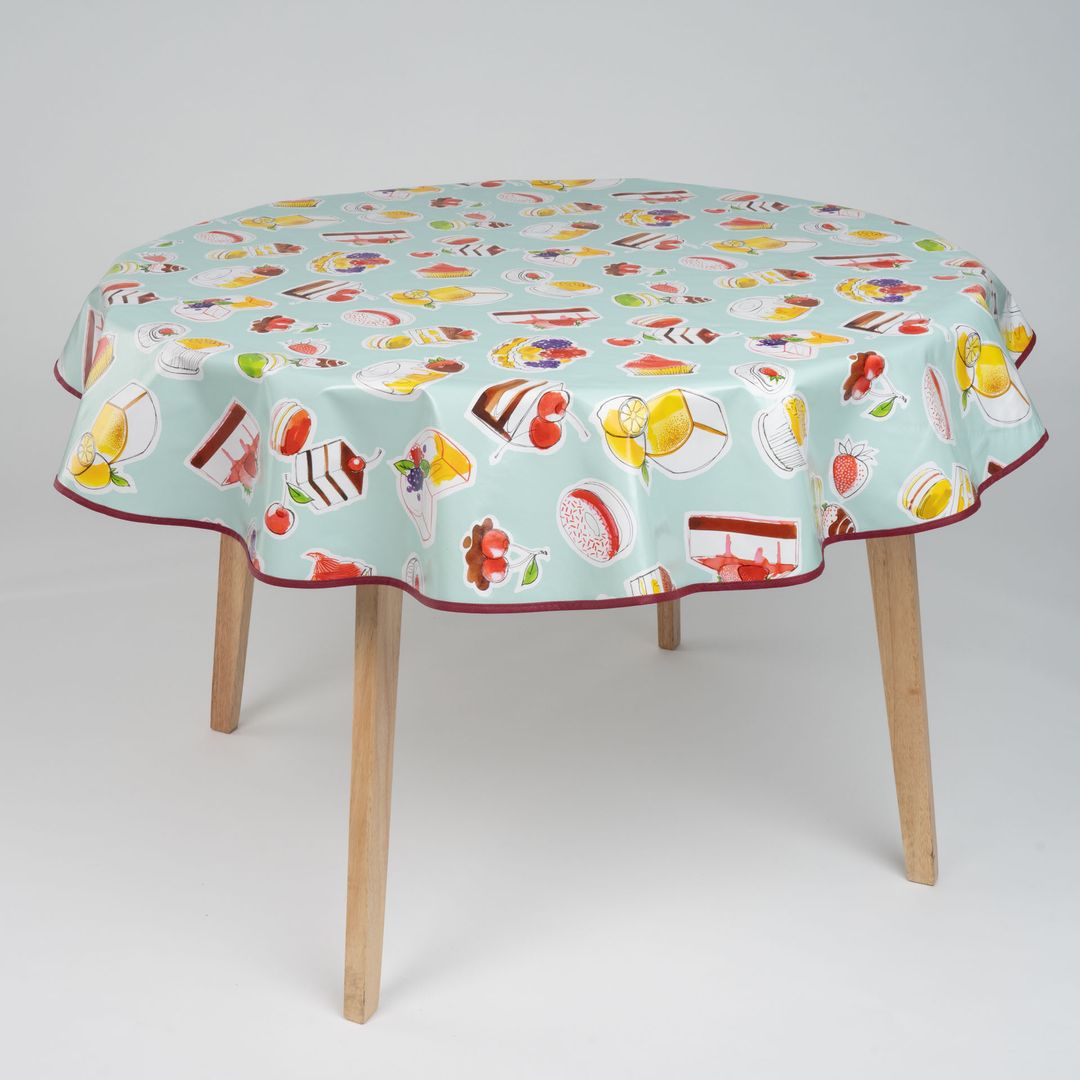 laro 140cm runde Wachstuchtischdecke mit Saum-Eingefasst Geburtstag Torte Blau