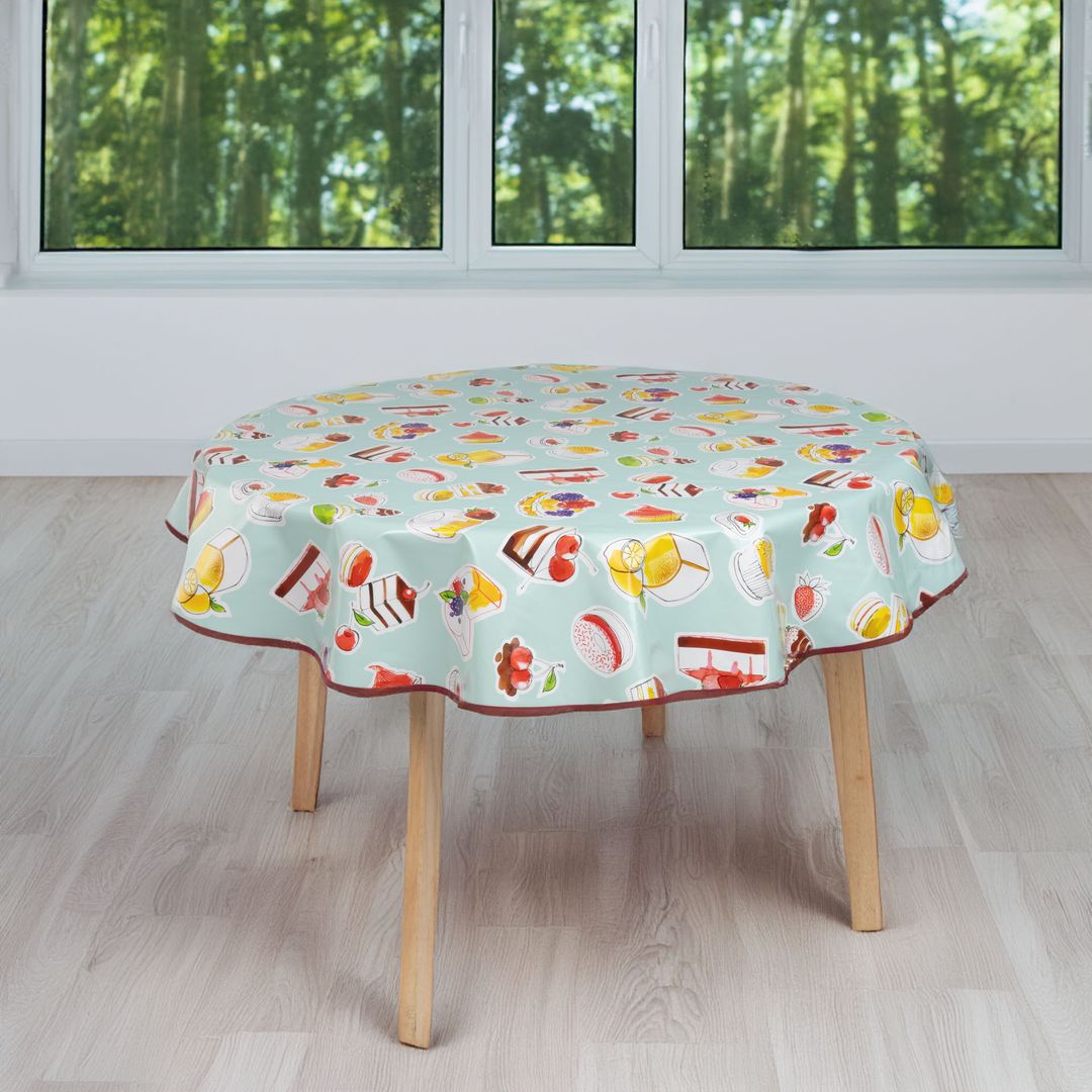 laro 140cm runde Wachstuchtischdecke mit Saum-Eingefasst Geburtstag Torte Blau
