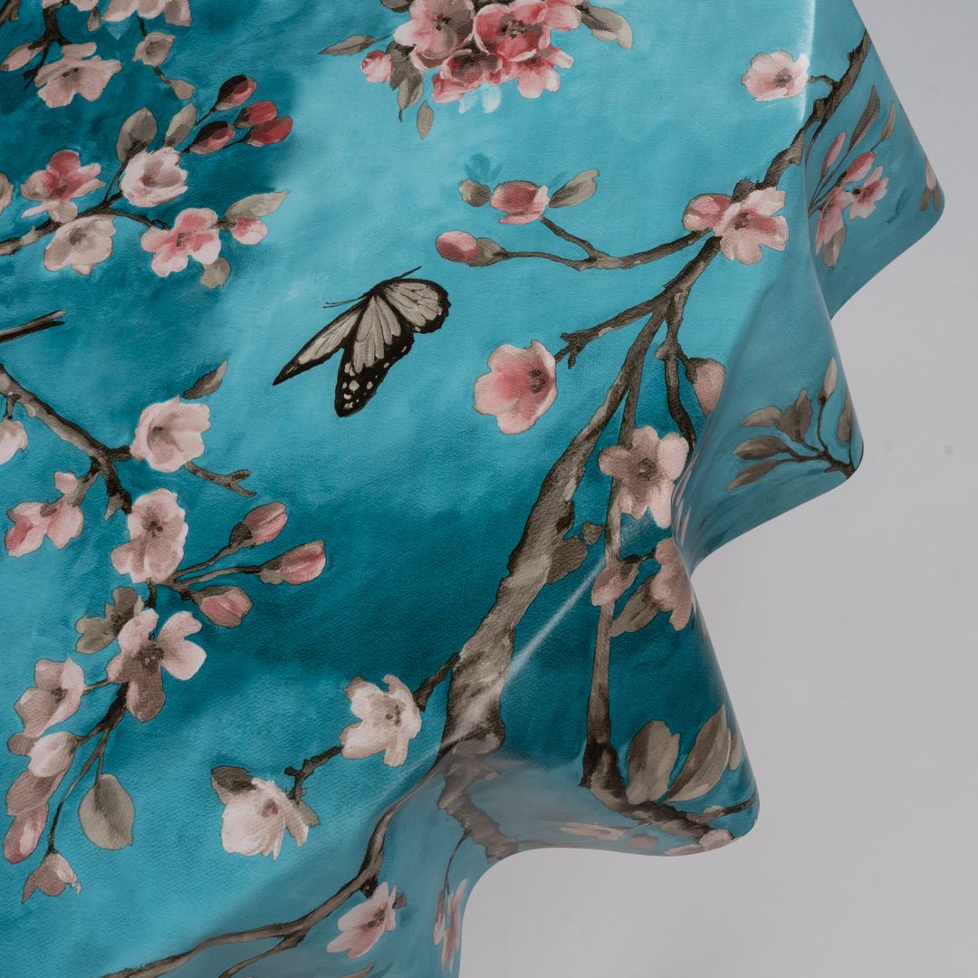 Wachstuch-Tischdecken Kirschblüten Blau Rund 140cm