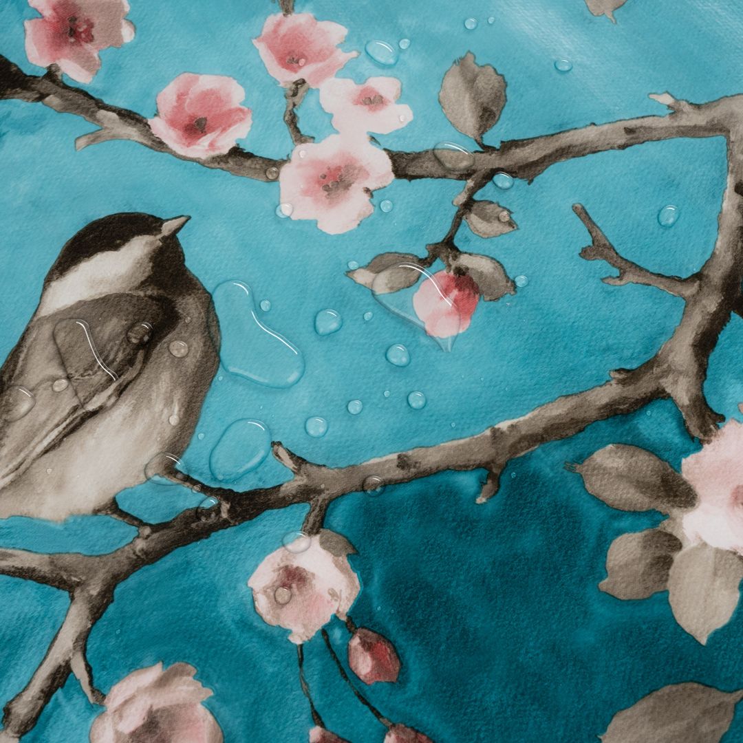 Wachstuch-Tischdecken Kirschblüten Blau Rund 140cm