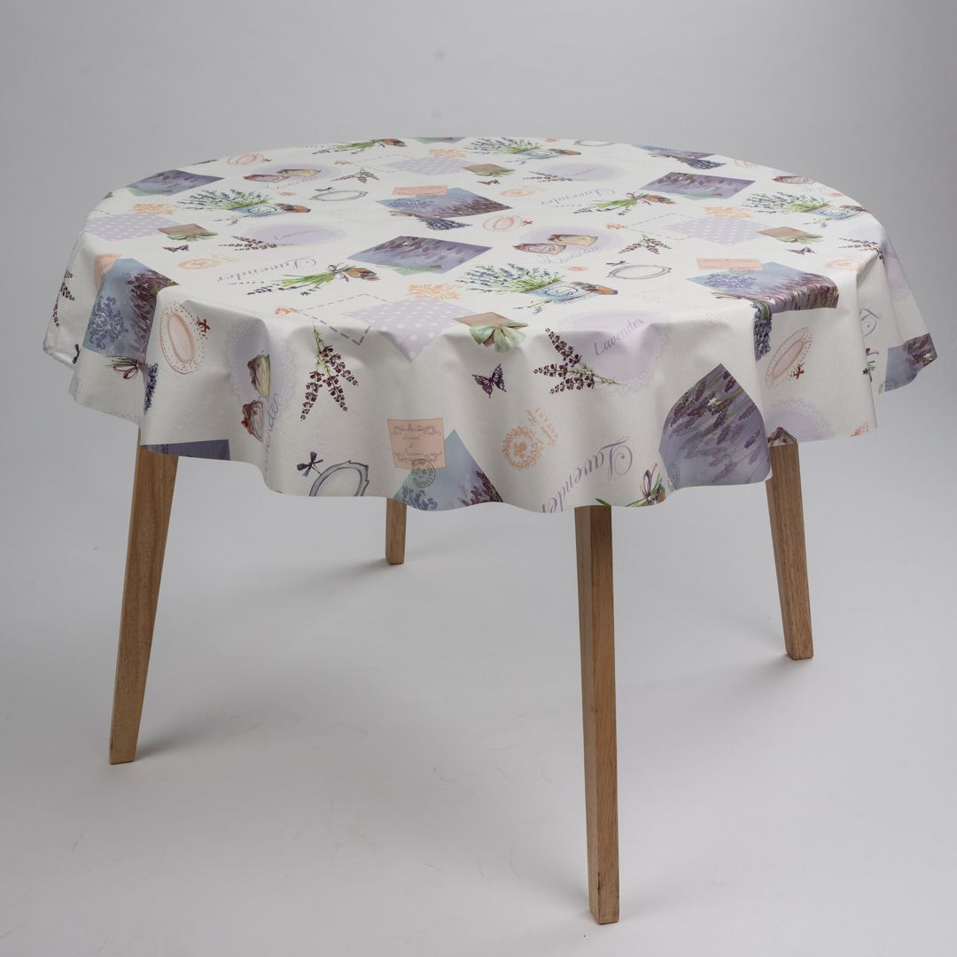 Wachstuch-Tischdecken Lavendel Lila Weiß Rund 140cm