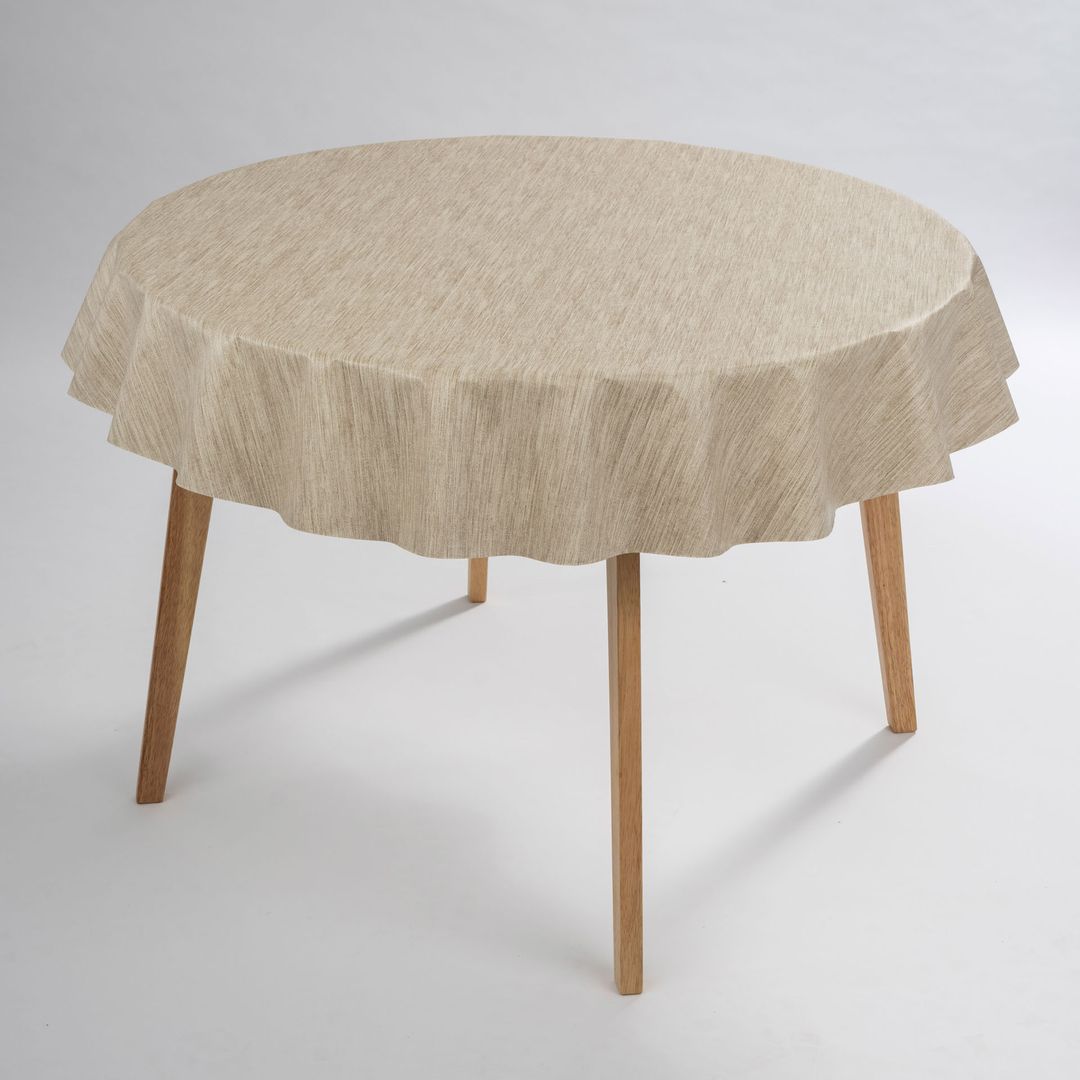 laro Rund 140 cm Wachstuchtischdecke Tischdecke Abwaschbar PVC Leinenoptik Beige Creme Rund 140cm