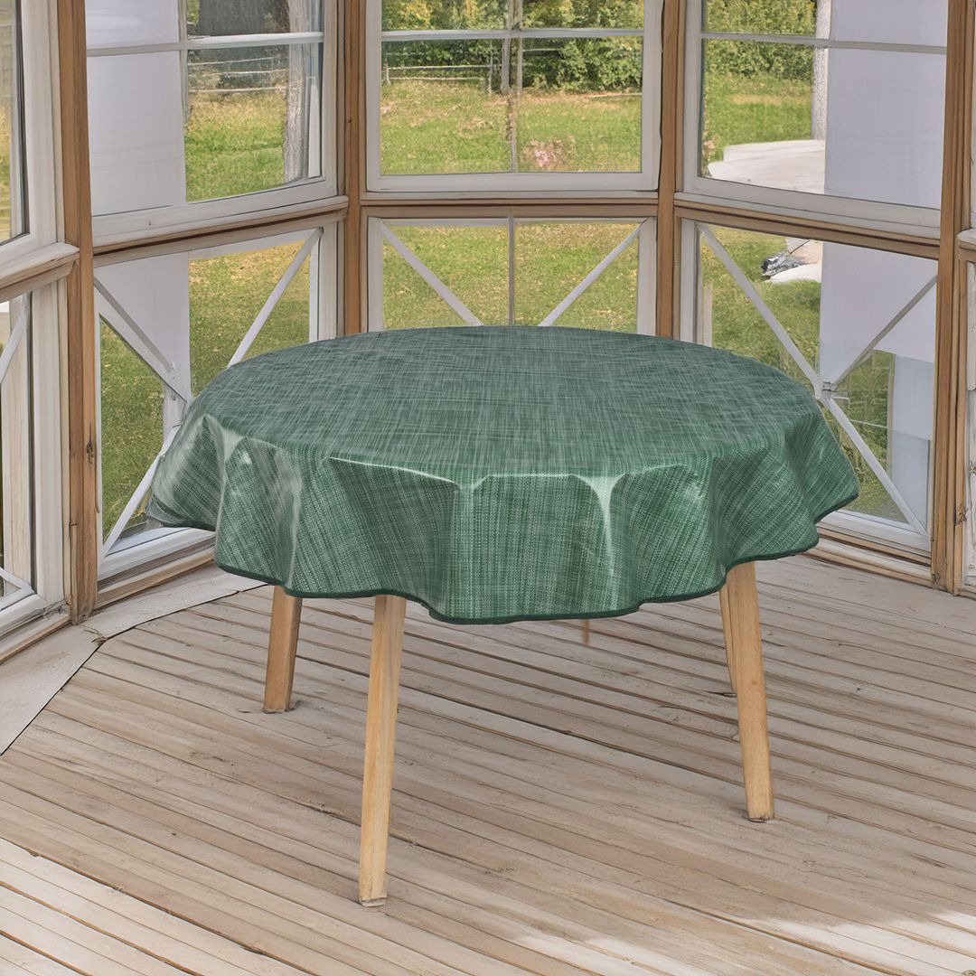 laro 140cm runde Wachstuchtischdecke mit Saum-Eingefasst Leinenoptik Dunkelgrün