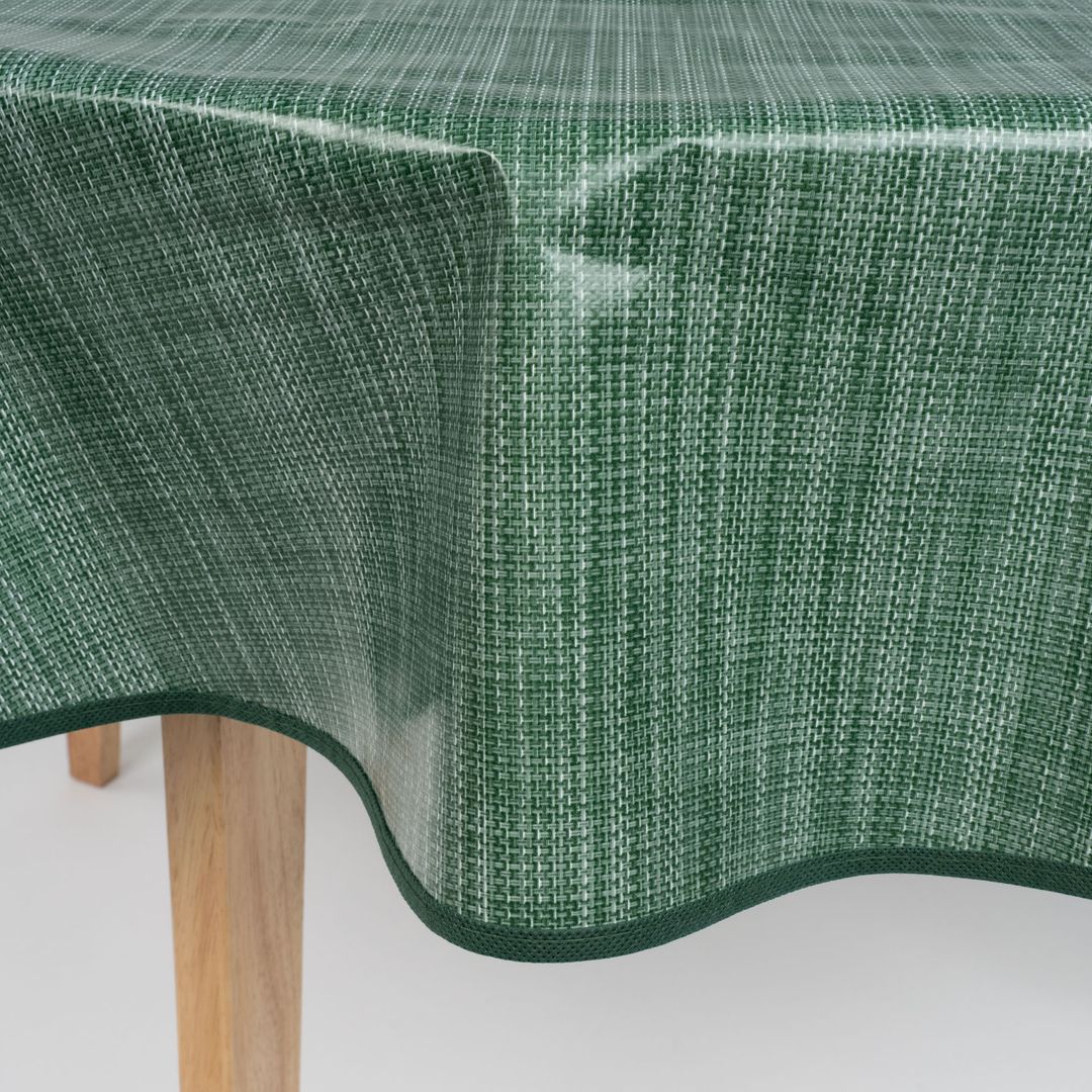 laro 140cm runde Wachstuchtischdecke mit Saum-Eingefasst Leinenoptik Dunkelgrün