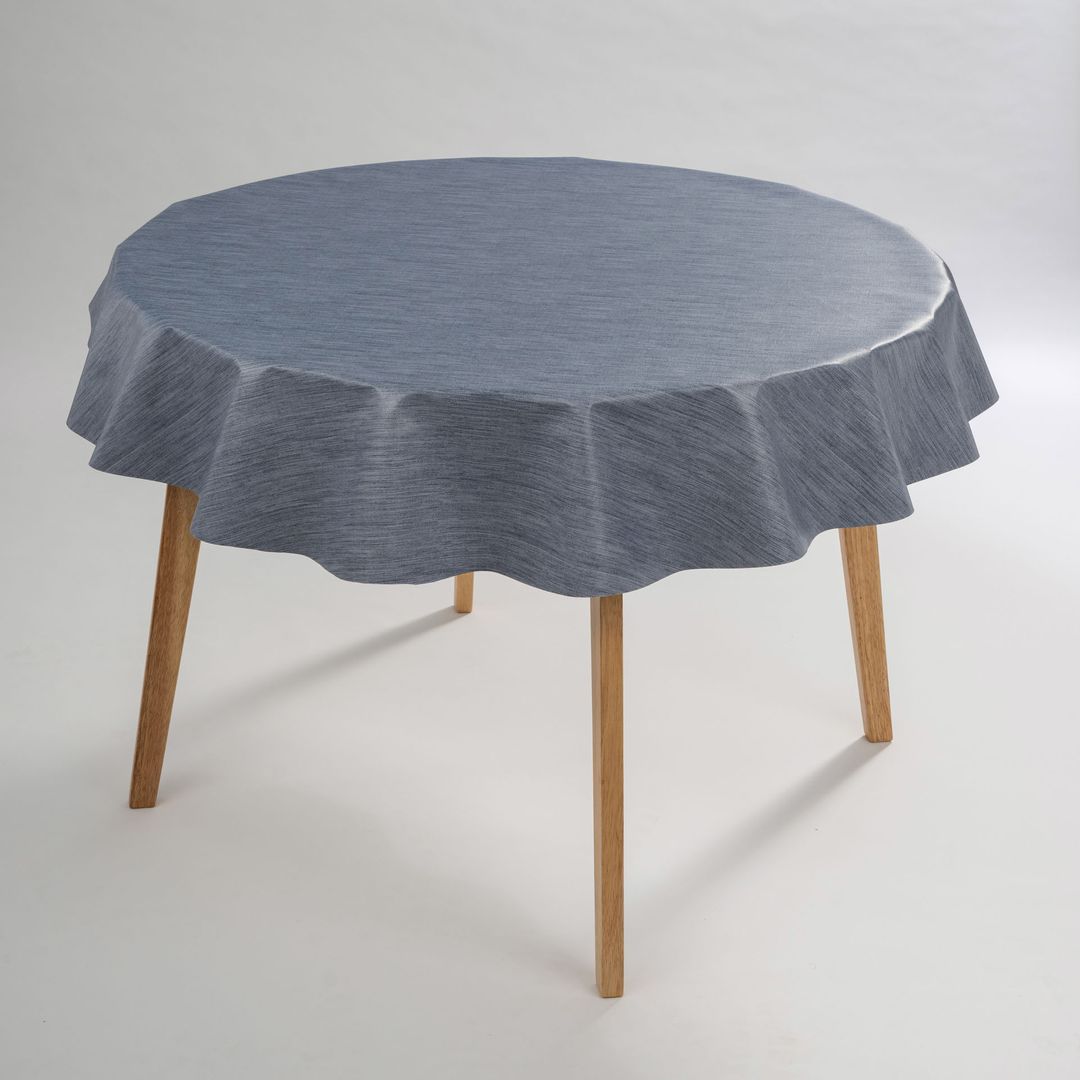 laro Rund 140 cm Wachstuchtischdecke Tischdecke Abwaschbar PVC Leinenoptik Grau Blau Rund 140cm