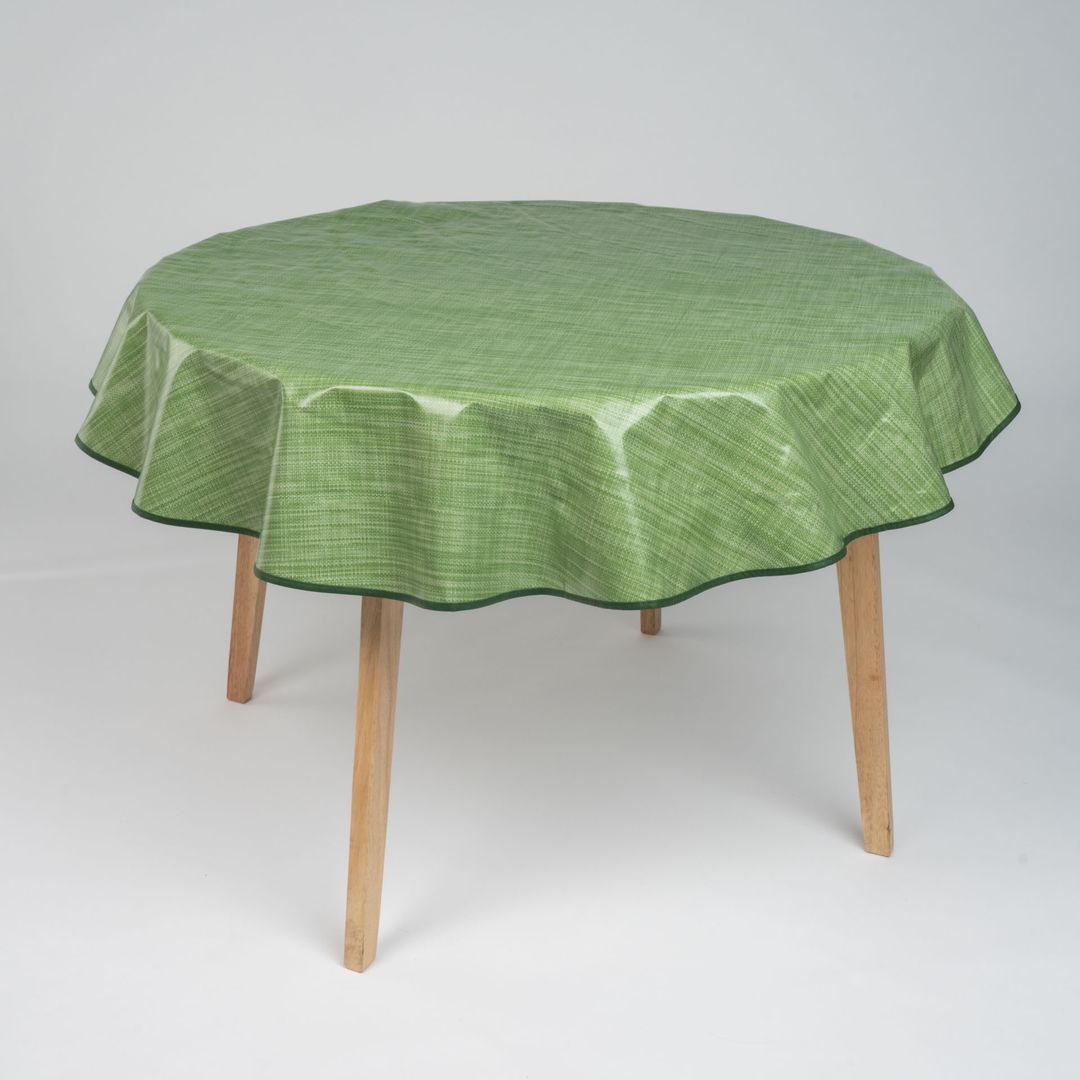 laro 140cm runde Wachstuchtischdecke Saum-Eingefasst Leinenoptik Grün Meliert