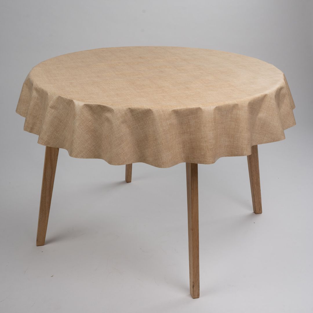 Wachstuch-Tischdecken Leinenoptik Beige Rund 140cm