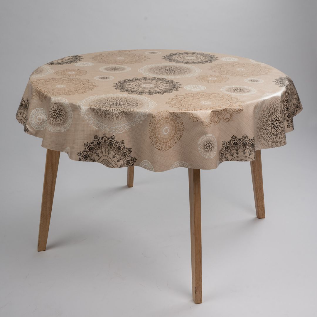 Wachstuch-Tischdecken Mandala Beige Rund 140cm
