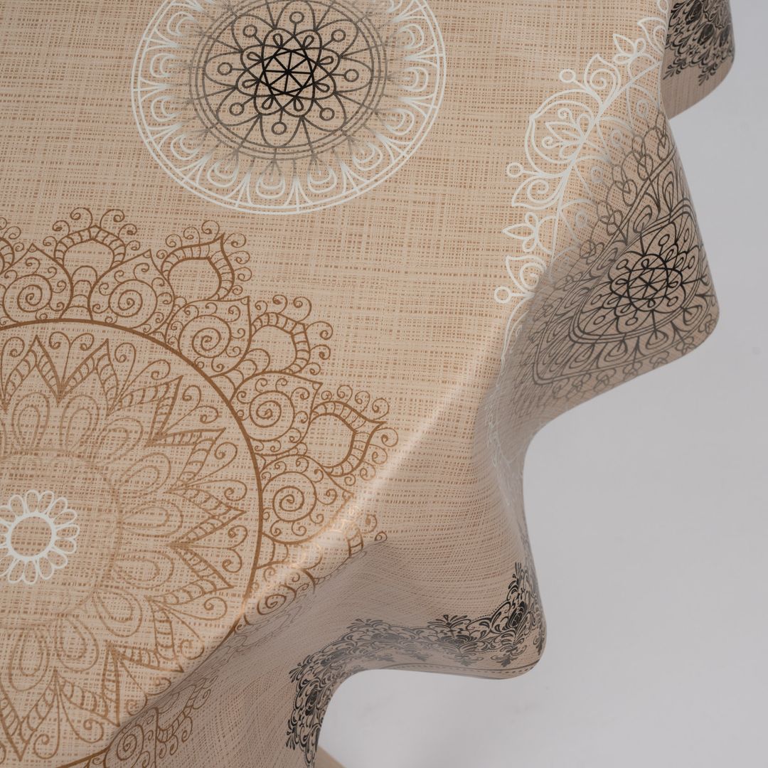 Wachstuch-Tischdecken Mandala Beige Rund 140cm