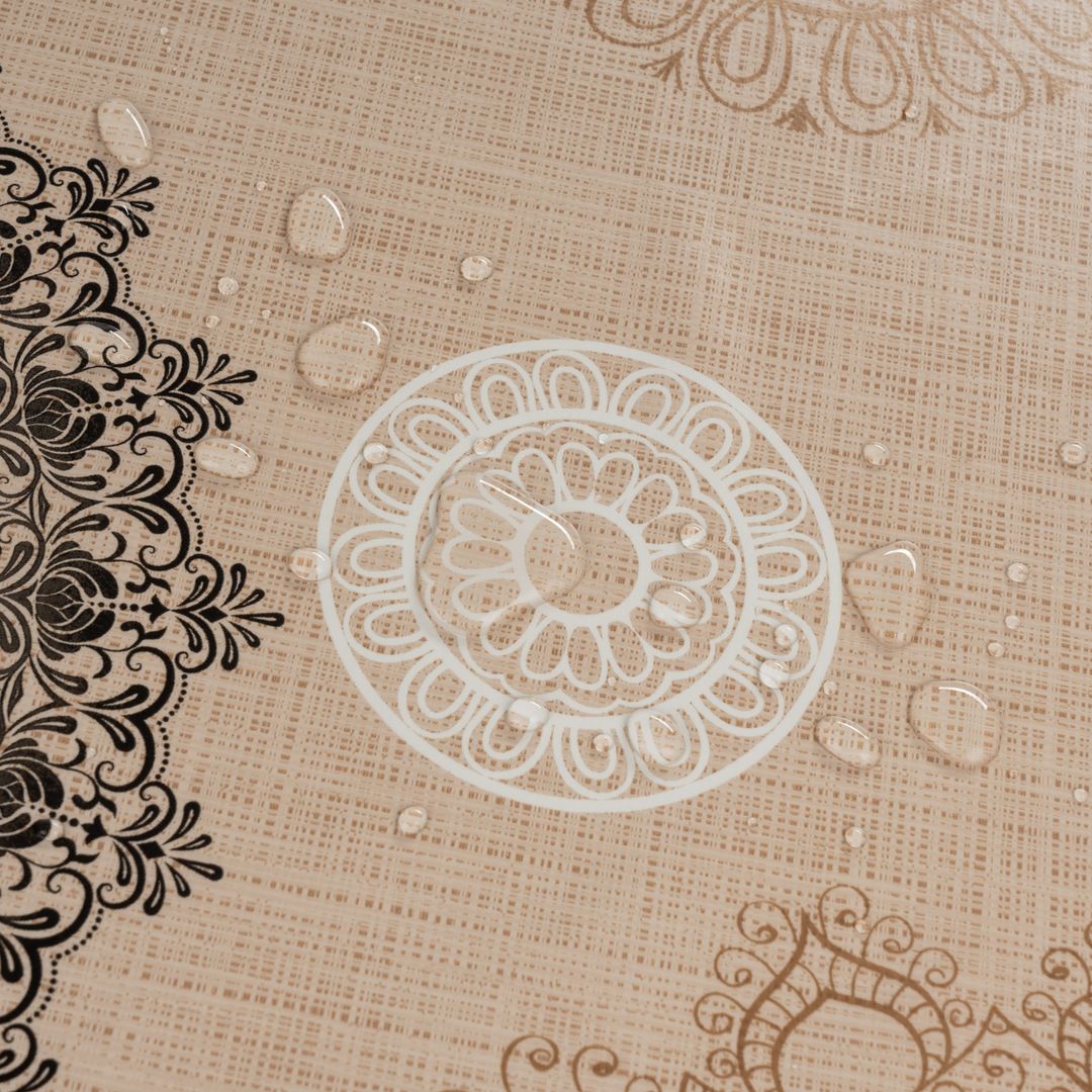Wachstuch-Tischdecken Mandala Beige Rund 140cm