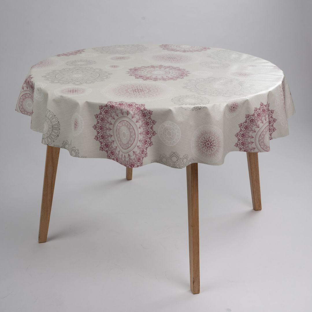 Wachstuch-Tischdecken Mandala Grau Rund 140cm