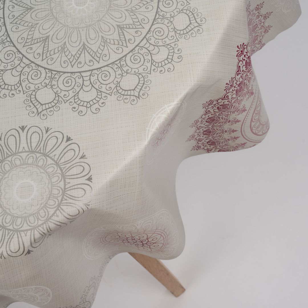 Wachstuch-Tischdecken Mandala Grau Rund 140cm