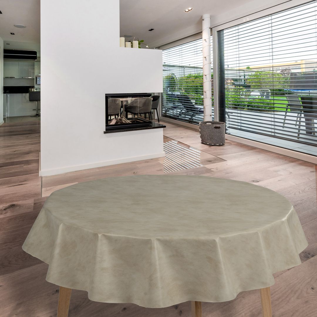 laro Rund 140 cm Wachstuchtischdecke Tischdecke Abwaschbar PVC Marmor Beige Rund 140cm