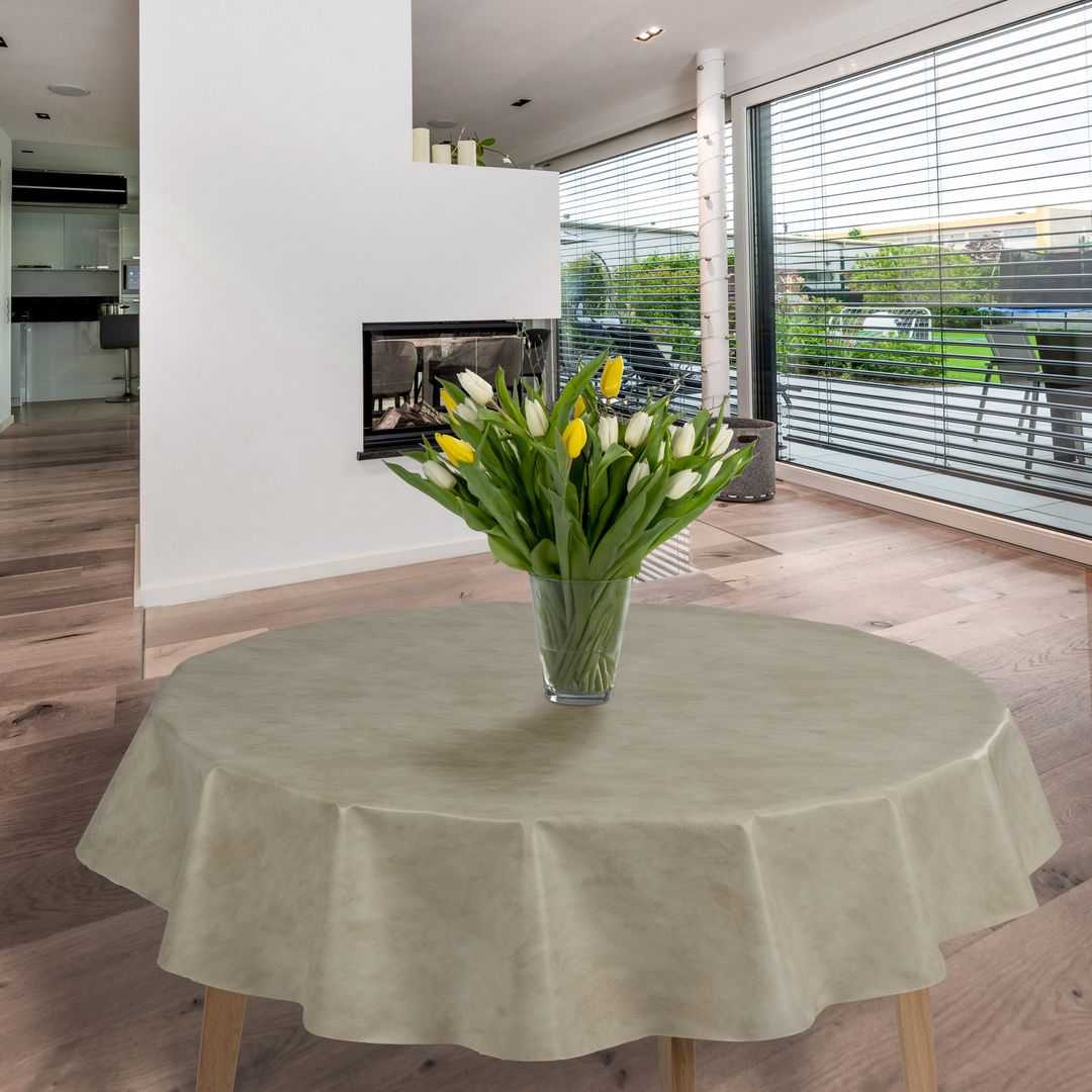 laro Rund 140 cm Wachstuchtischdecke Tischdecke Abwaschbar PVC Marmor Beige Rund 140cm