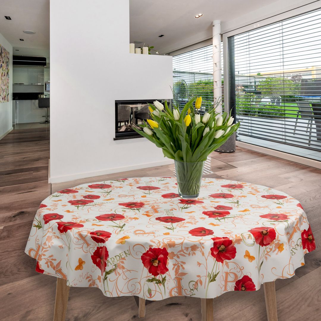 Wachstuch-Tischdecken Mohnblumen Rot Rund 140cm