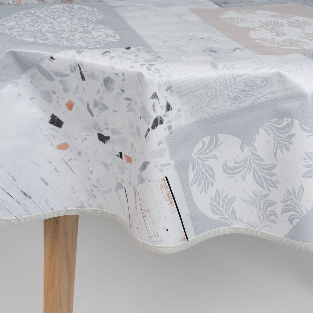 laro 140cm runde Wachstuchtischdecke mit Saum-Eingefasst Naturherzen Beige