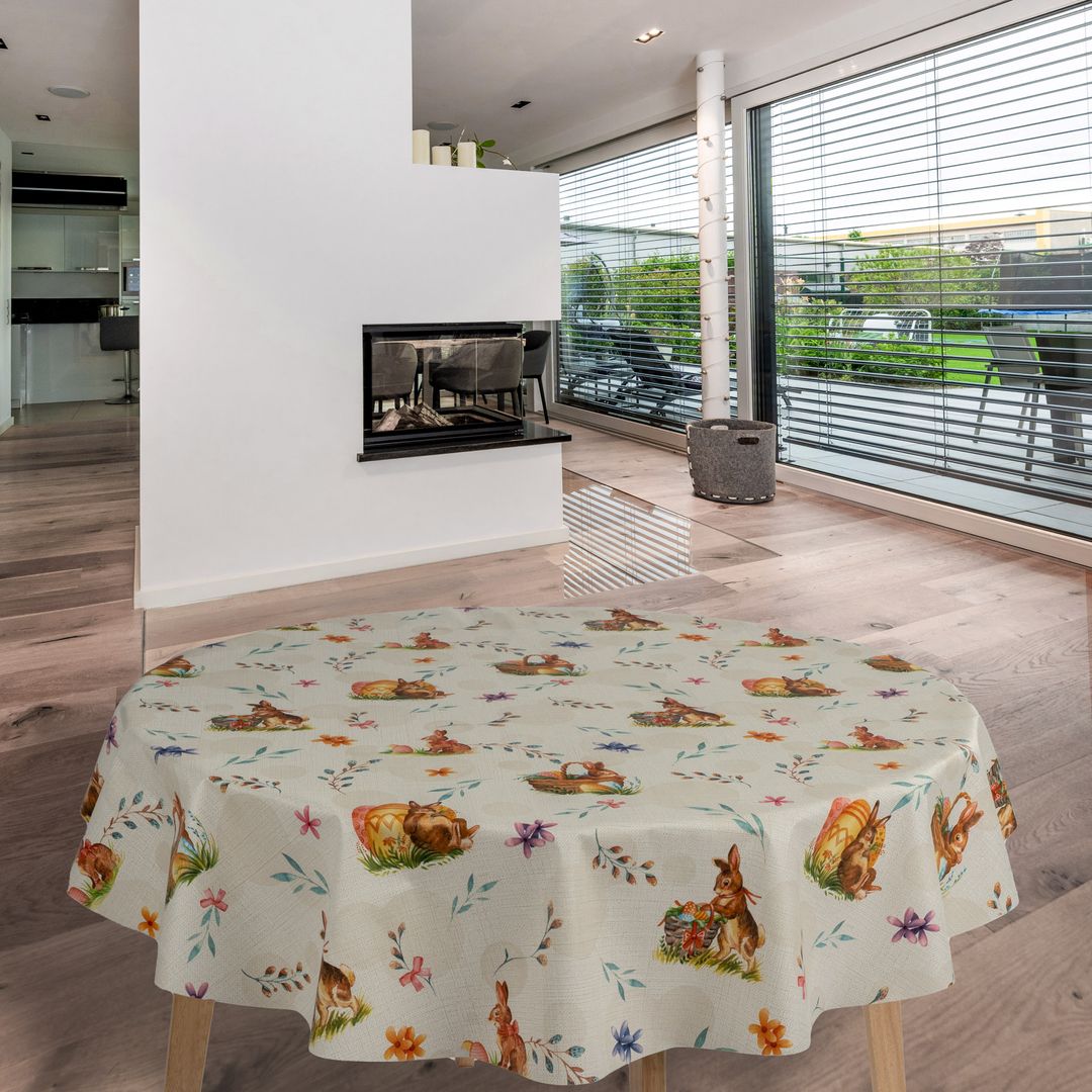 laro Rund 140 cm Wachstuchtischdecke Tischdecke Abwaschbar PVC Ostern Osterhase Rund 140cm