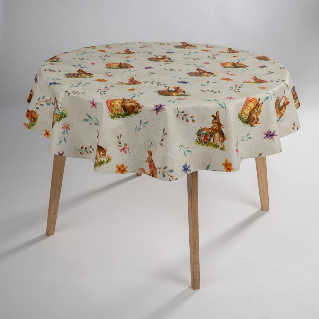 laro Rund 140 cm Wachstuchtischdecke Tischdecke Abwaschbar PVC Ostern Osterhase Rund 140cm