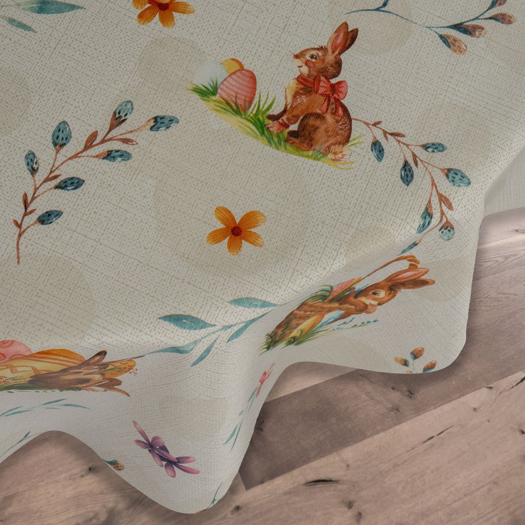 laro Rund 140 cm Wachstuchtischdecke Tischdecke Abwaschbar PVC Ostern Osterhase Rund 140cm