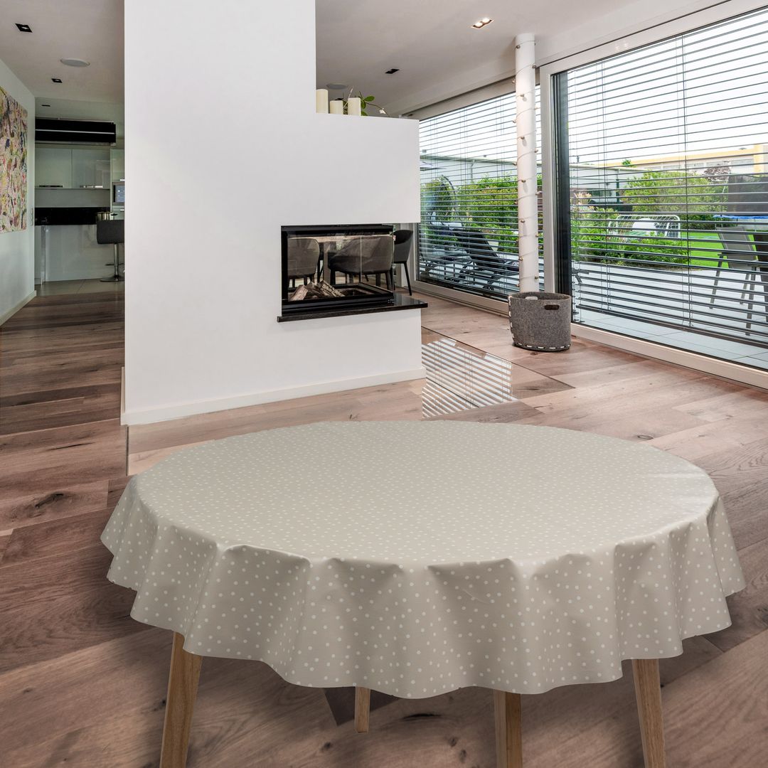 Wachstuch-Tischdecken Punkte Beige Weiß Rund 140cm