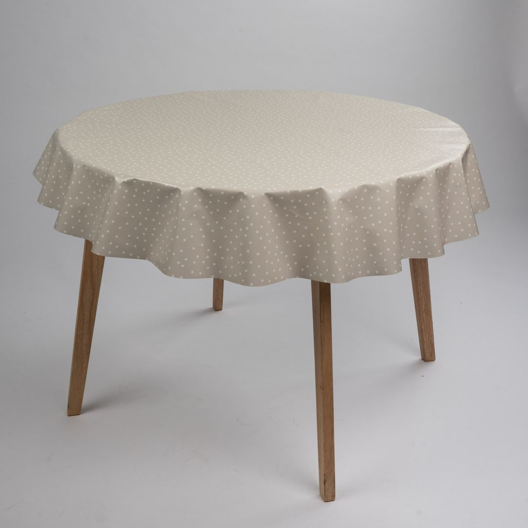 Wachstuch-Tischdecken Punkte Beige Weiß Rund 140cm