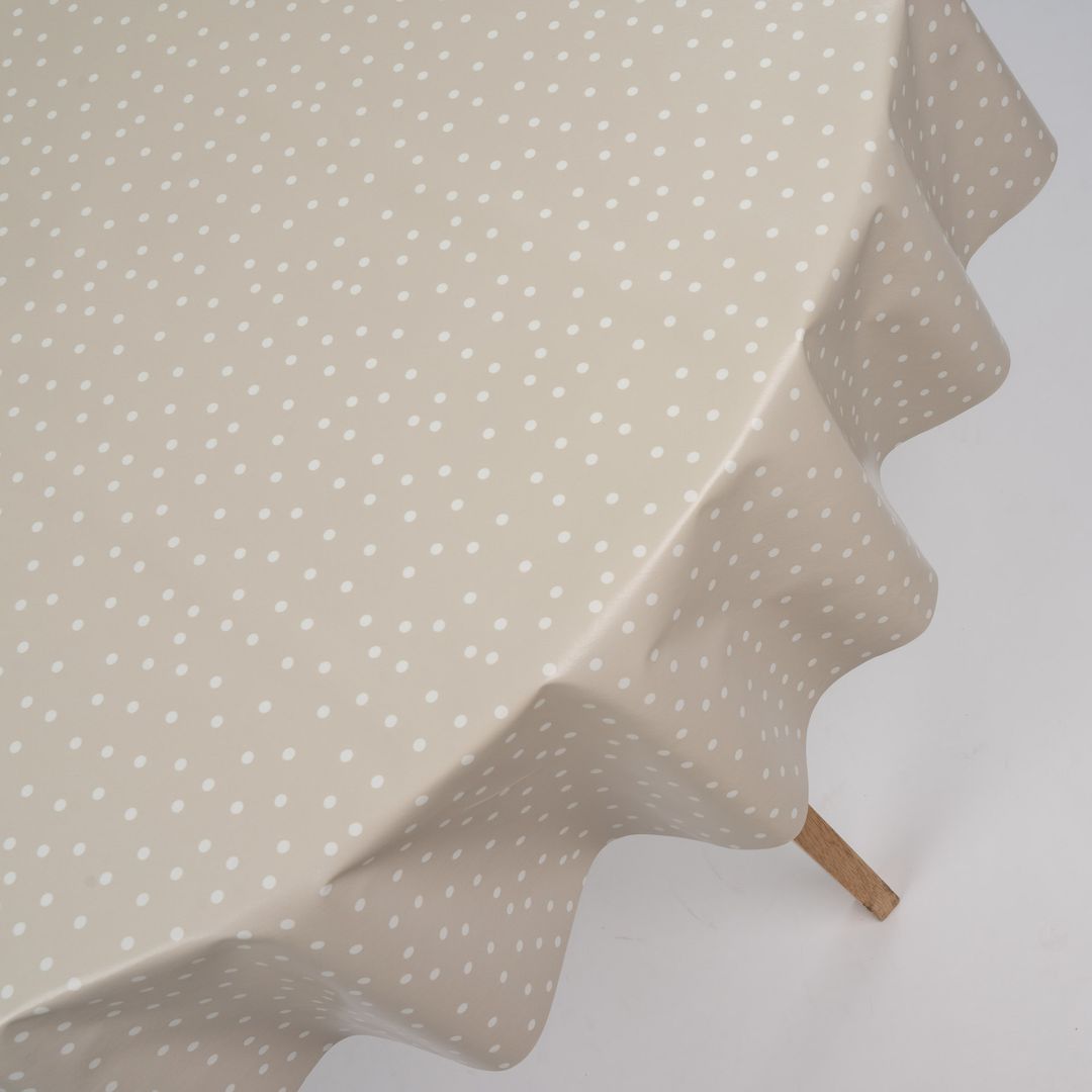 Wachstuch-Tischdecken Punkte Beige Weiß Rund 140cm