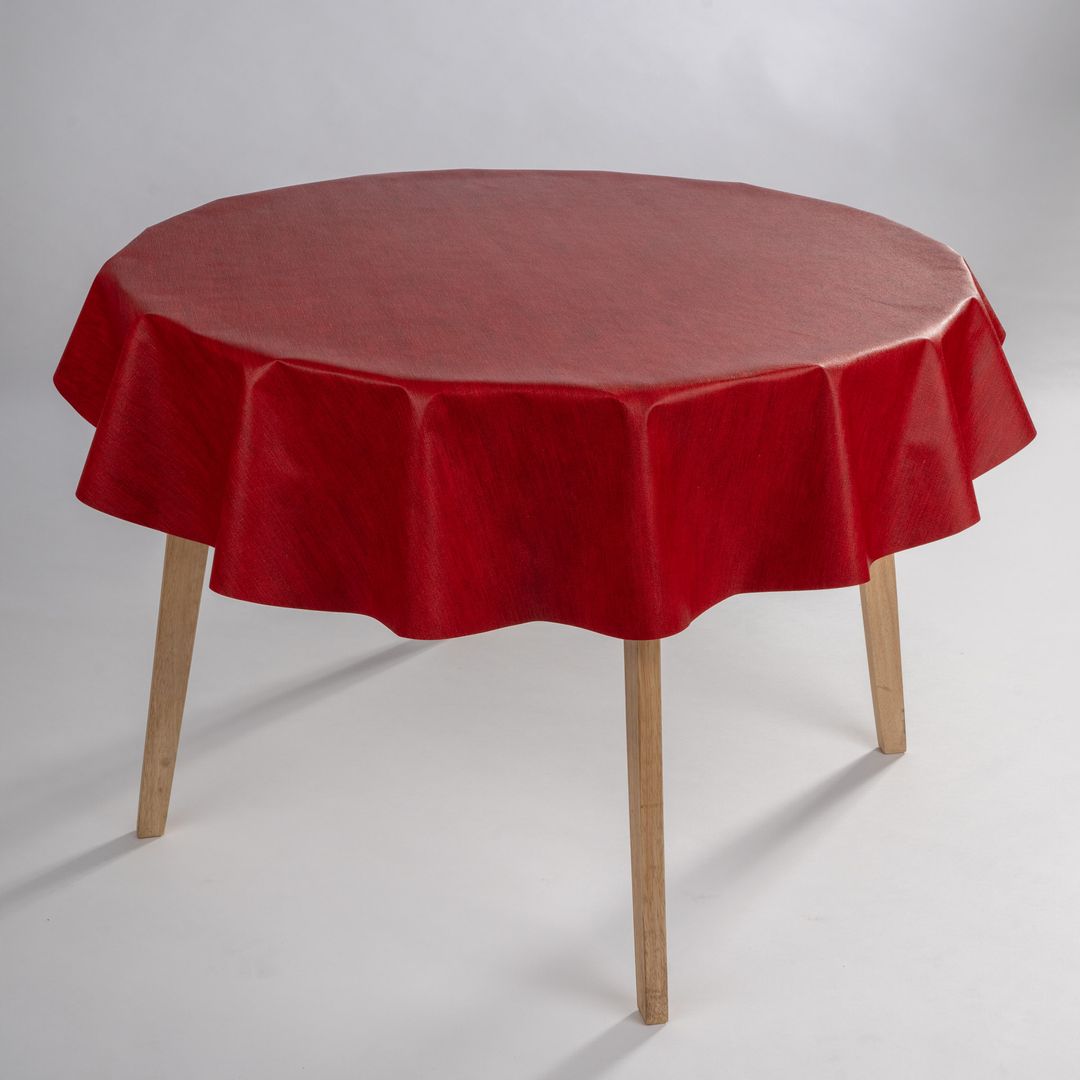 laro Rund 140 cm Wachstuchtischdecke Tischdecke Abwaschbar PVC Rot Leinenoptik Rund 140cm