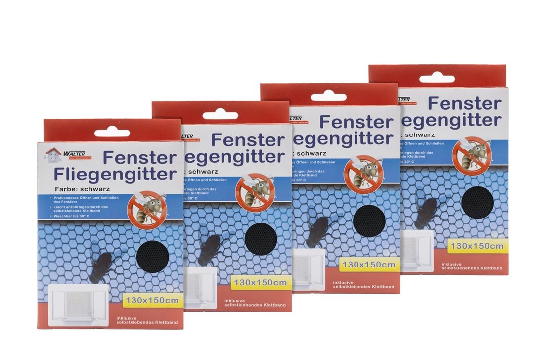 Laro Fenster Fliegengitter schwarz/weiß 4/8/20/40 Stk Insektenschutz/Pollenschutz ohne bohren