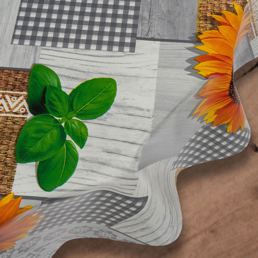 laro Rund 140 cm Wachstuchtischdecke Tischdecke Abwaschbar PVC Sonnenblumen Gelb Grau Rund 140cm