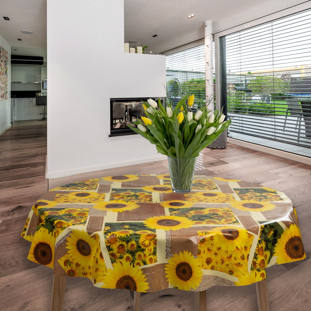 Wachstuch-Tischdecken Sonnenblumen Gelb Rund 140cm