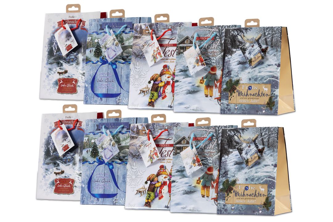 Laro Premium Line Geschenktüten Weihnachten/Schnee/Winter Medium 10/20/40/100stk H22,5x B17,5x T10 cm