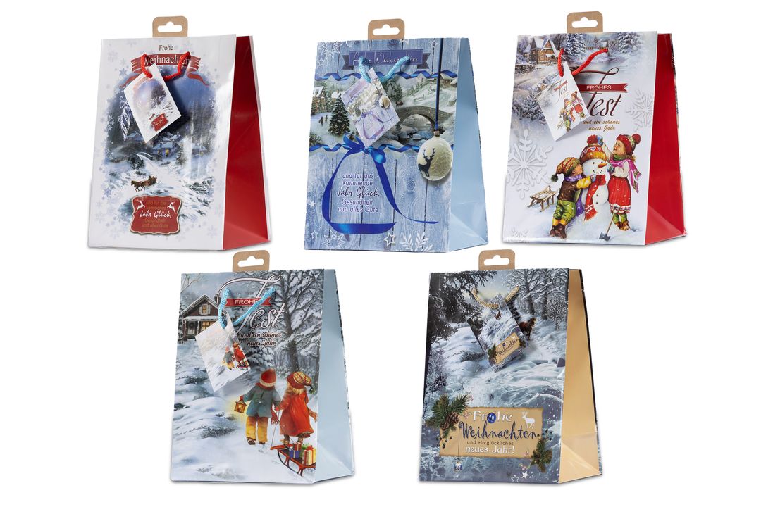 Laro Premium Line Geschenktüten Weihnachten/Schnee/Winter Medium 10/20/40/100stk H22,5x B17,5x T10 cm