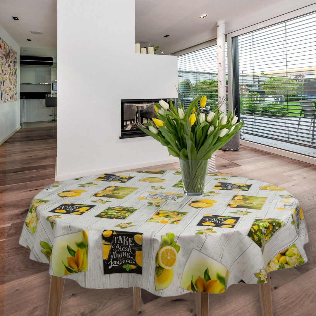 Wachstuch-Tischdecken Zitrone Limonade Rund 140cm