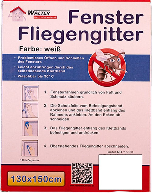 Laro Fliegengitter, Insektenschutz, Mückengitter, Insektennetz für Fenster Schwarz/Weiß 130x150, mit Starkem Klettband, Kinderleichte Montage