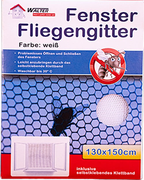 Laro Fliegengitter, Insektenschutz, Mückengitter, Insektennetz für Fenster Schwarz/Weiß 130x150, mit Starkem Klettband, Kinderleichte Montage