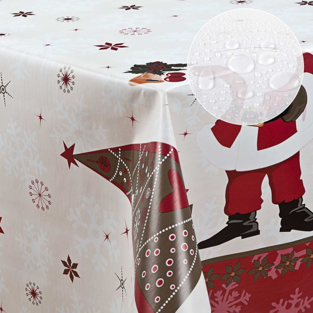 Wachstuch-Tischdecken Weihnachten Nikolaus Rot. Weiß rechteckig