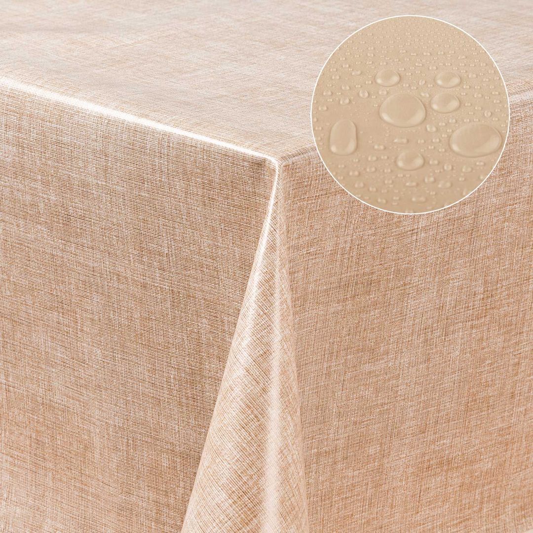 Wachstuch-Tischdecken Leinenoptik. beige rechteckig