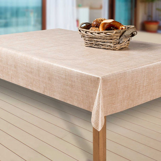 Wachstuch-Tischdecken Leinenoptik. beige rechteckig
